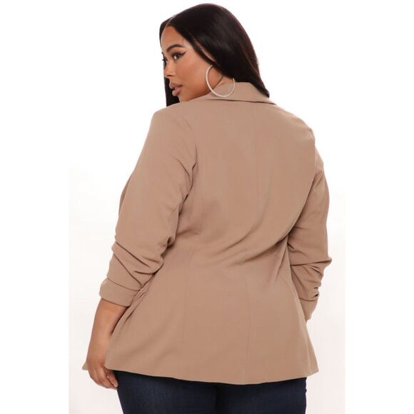 New Fashion Nova Blazer Women Size L Brown Open Front Collared 3/4 Sleeve - Picture 2 of 16